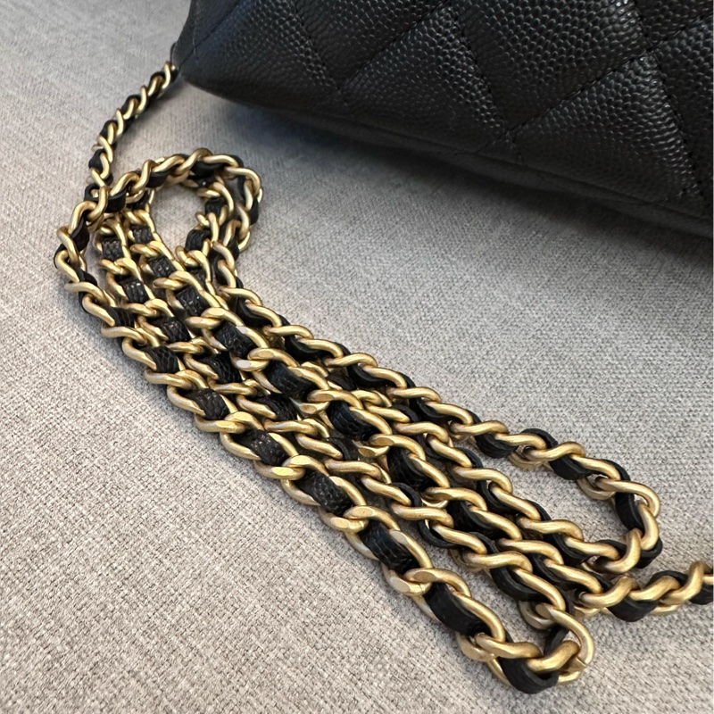 Chanel Hobo 飯盒包 拉絲LOGO 黑金荔枝牛皮-8