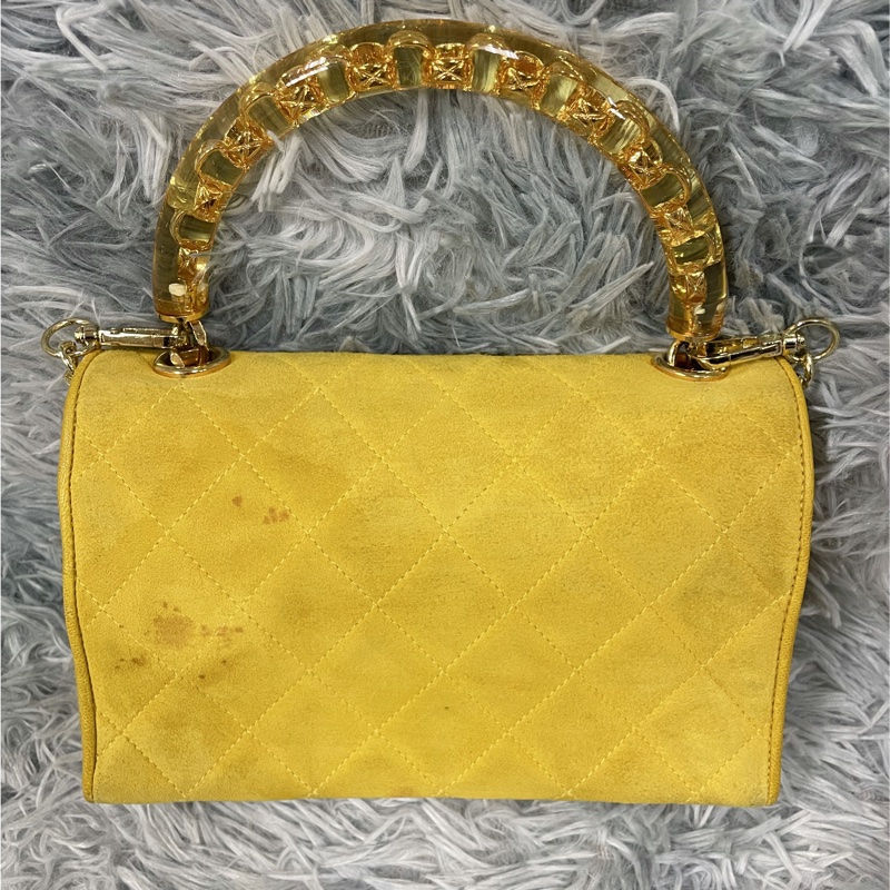 Chanel vintage 雕花手把mini handle 麂皮包 香奈兒-10