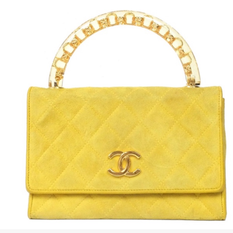 Chanel vintage 雕花手把mini handle 麂皮包 香奈兒-1