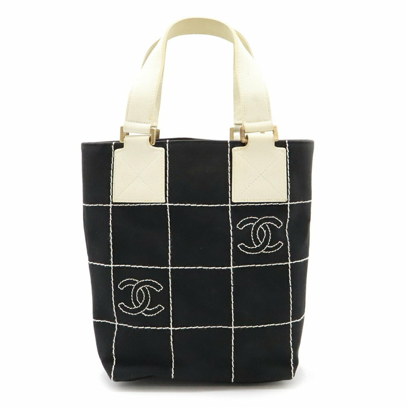 CHANEL 巧克力棒 Coco Mark 手提包 手提包 帆布 黑白 A21375-1
