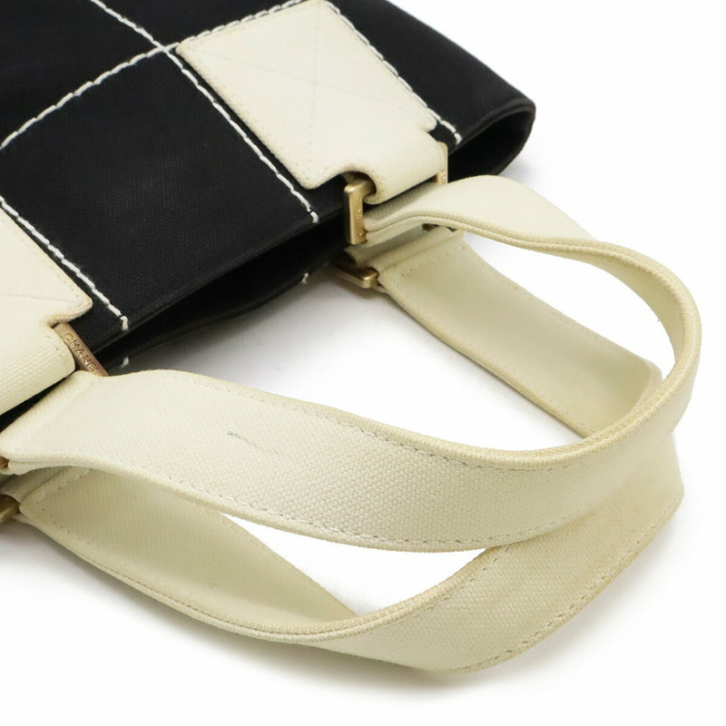 CHANEL 巧克力棒 Coco Mark 手提包 手提包 帆布 黑白 A21375-4