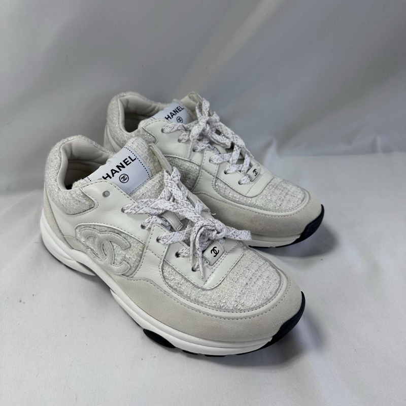 Chanel時尚奶灰編織運動鞋全新-25