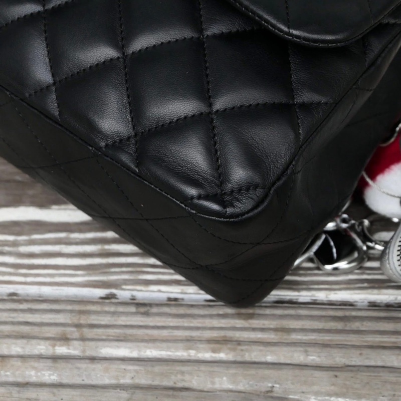 Chanel 黑銀羊皮雙鏈cf jumbo classic flap-9