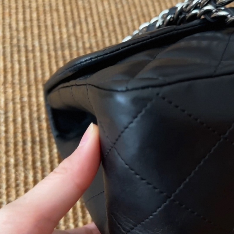 Chanel 黑銀羊皮雙鏈cf jumbo classic flap-10