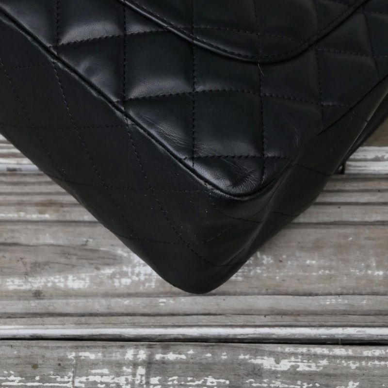 Chanel 黑銀羊皮雙鏈cf jumbo classic flap-11