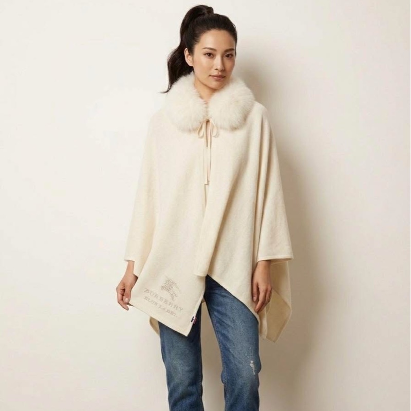 BURBERRY  藍標 羊毛格紋帶毛戰馬字母披肩（毛可拆）-9