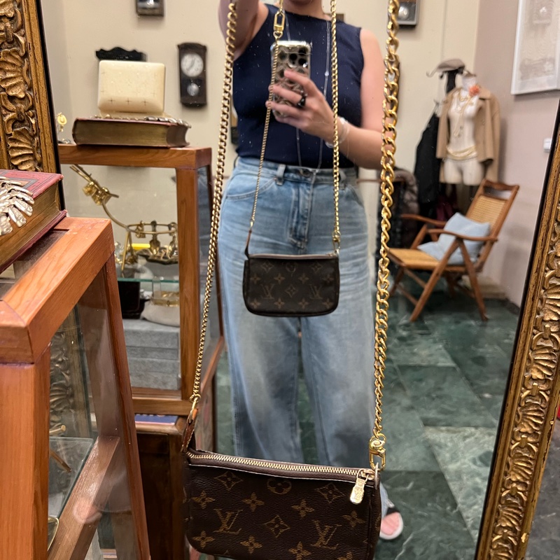 LV老花 mini小麻將包 M58009可以手提/腰包 加長鏈可以肩背-6