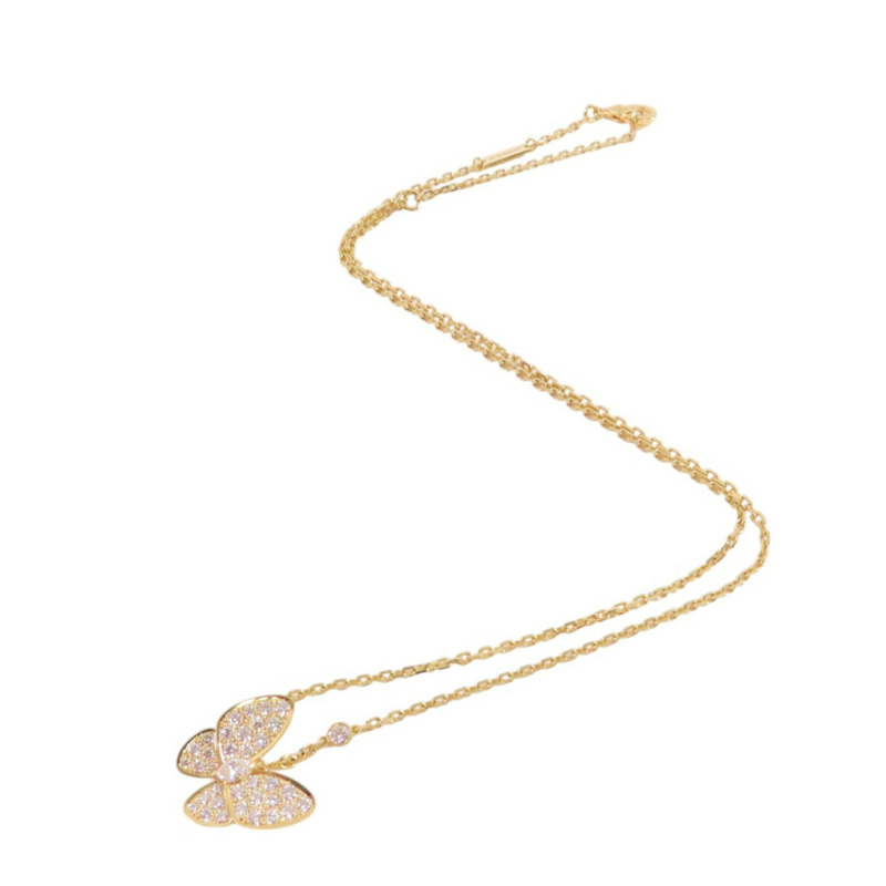 Van Cleef & Arpels 18K黃金/鑽石Two Butterfly Pendant Necklace金扣項鏈-4