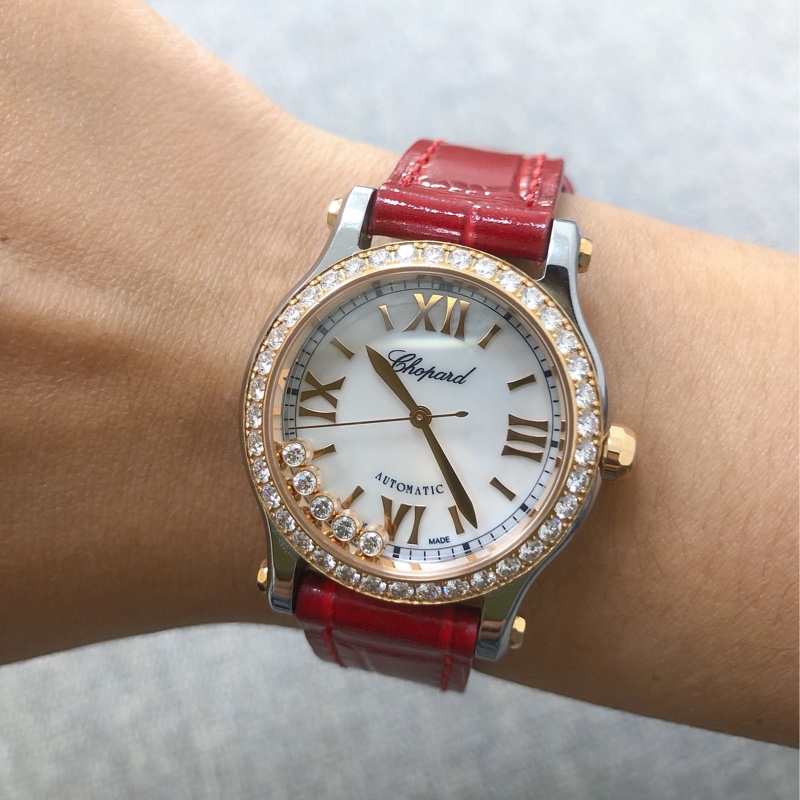 Chopard蕭邦 快樂鑽系列 玫瑰金間金機械手錶，30mm錶盤，外圈一圈原鑲鑽，型號278573-6020 ，2019年購入-5