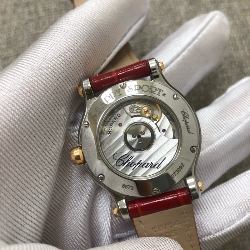 Chopard蕭邦 快樂鑽系列 玫瑰金間金機械手錶，30mm錶盤，外圈一圈原鑲鑽，型號278573-6020 ，2019年購入-6