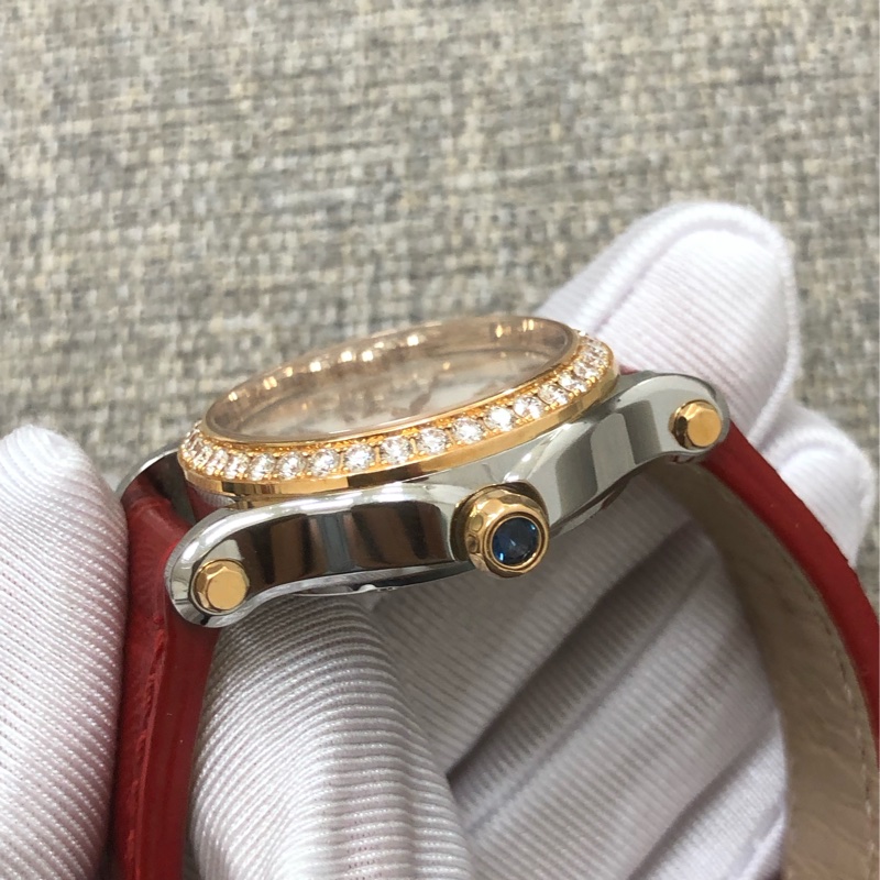 Chopard蕭邦 快樂鑽系列 玫瑰金間金機械手錶，30mm錶盤，外圈一圈原鑲鑽，型號278573-6020 ，2019年購入-13
