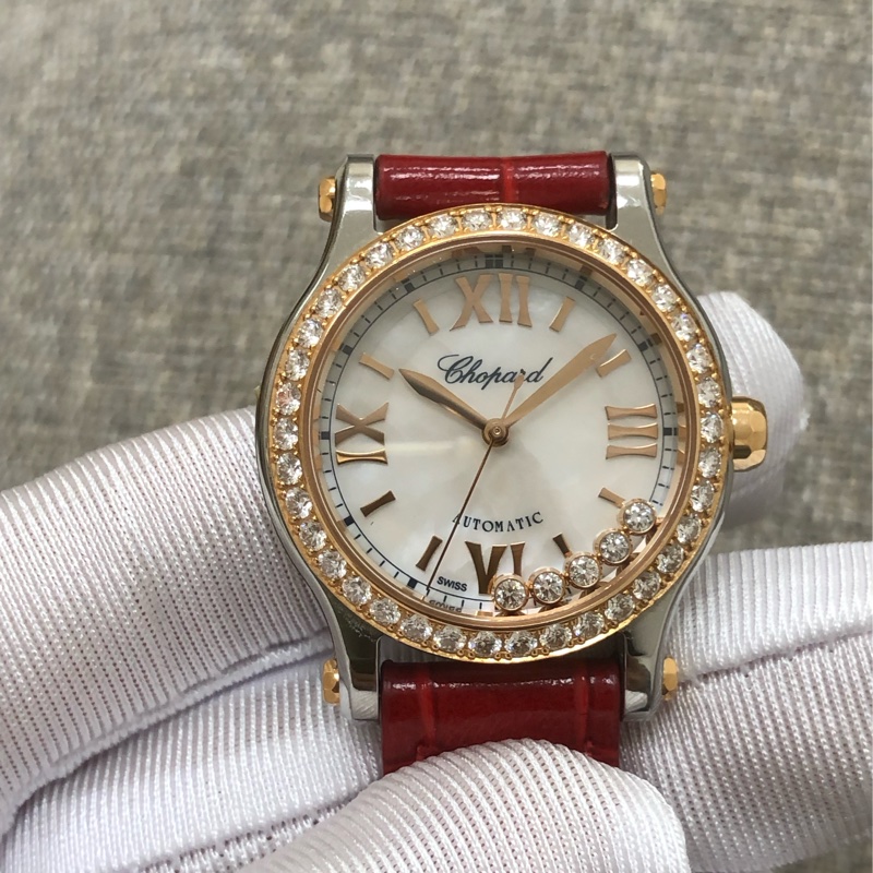 Chopard蕭邦 快樂鑽系列 玫瑰金間金機械手錶，30mm錶盤，外圈一圈原鑲鑽，型號278573-6020 ，2019年購入-21
