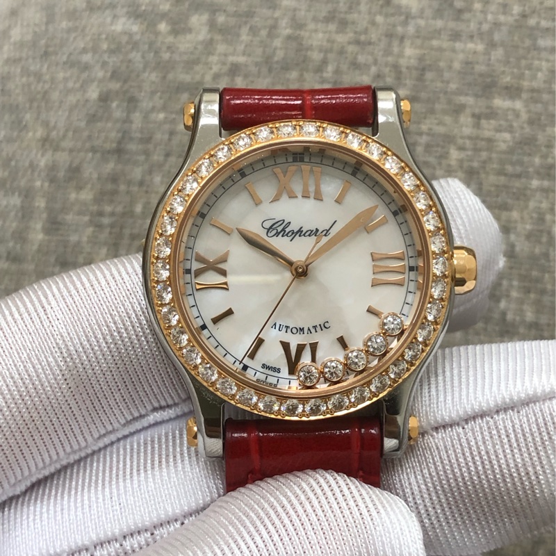 Chopard蕭邦 快樂鑽系列 玫瑰金間金機械手錶，30mm錶盤，外圈一圈原鑲鑽，型號278573-6020 ，2019年購入-22