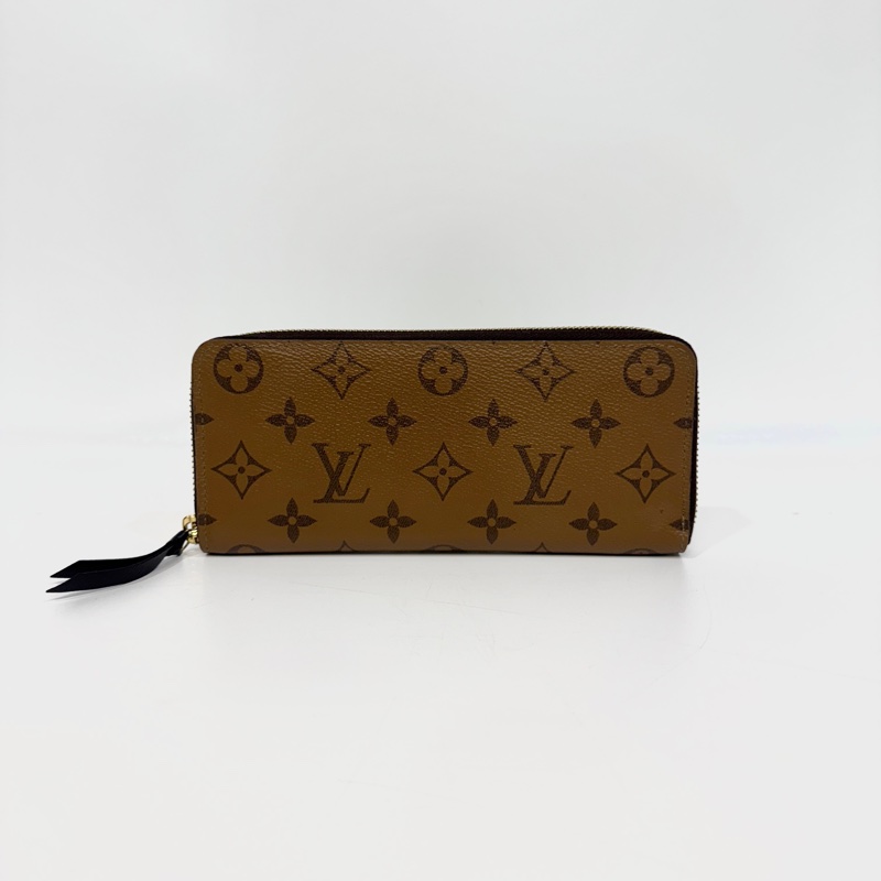 LV雙色原花窄版Clemence拉鍊長夾M82336-1