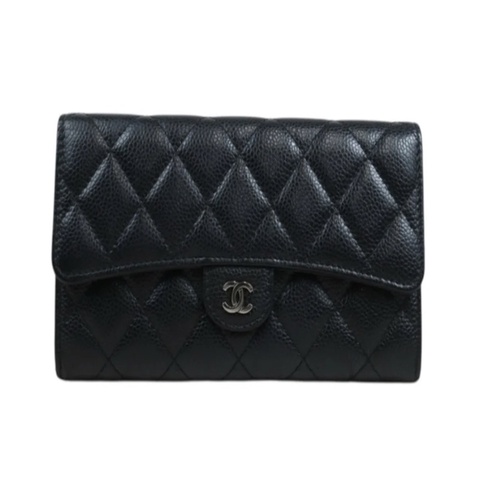 「JL精品代購」 98新Chanel 黑荔枝牛皮長夾