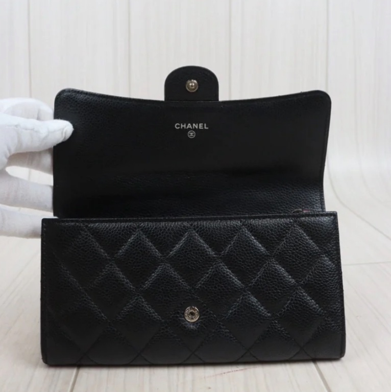 「JL精品代購」 98新Chanel 黑荔枝牛皮長夾-2