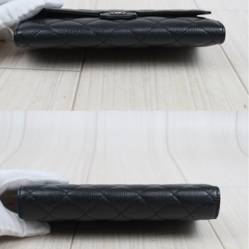 「JL精品代購」 98新Chanel 黑荔枝牛皮長夾-4