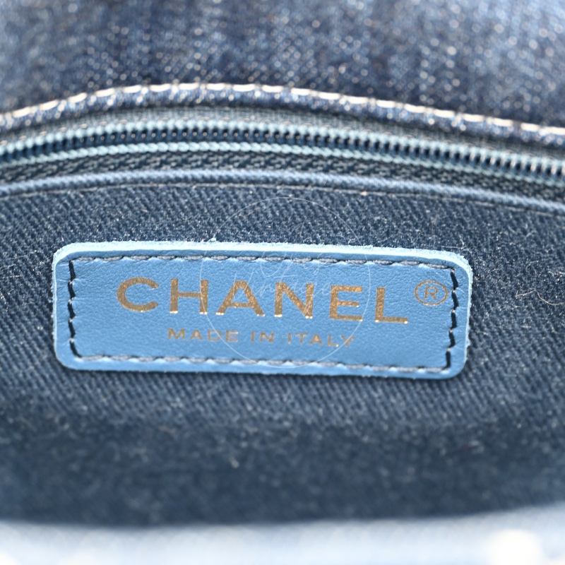 [Pre-owned] Chanel Blue Denim Trip Flap Shoulder Bags-16