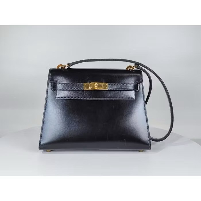 hermes mini shoulder Kelly 20 愛馬仕 古董黑金box皮凱莉包-5