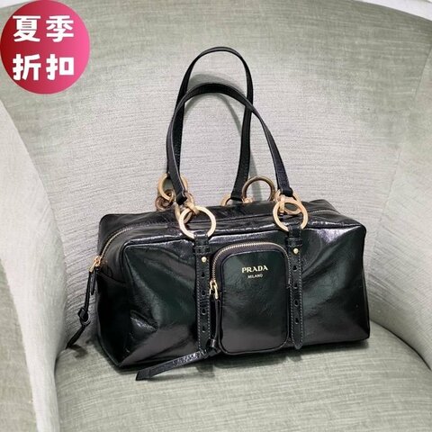 🎁當季特價🎁Prada 1BB138 中款皮革 Dangle 盒子波士頓包 黑色