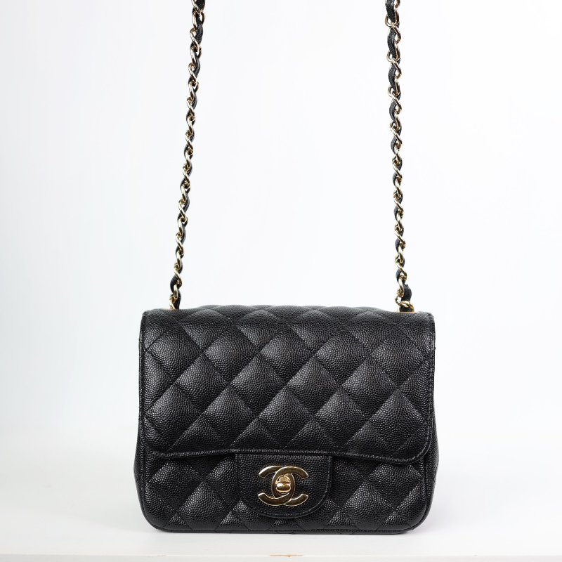 二手Chanel Mini Coco方胖子 荔枝牛 淡金釦-1