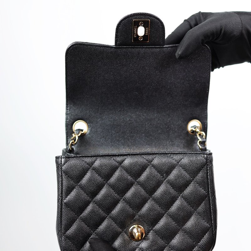 二手Chanel Mini Coco方胖子 荔枝牛 淡金釦-3