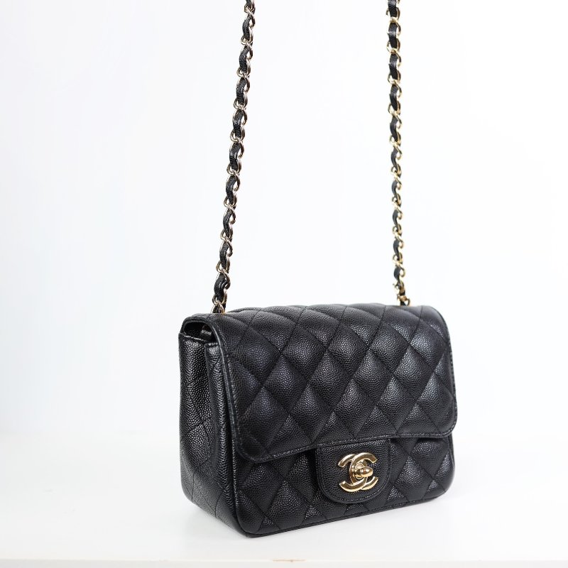 二手Chanel Mini Coco方胖子 荔枝牛 淡金釦-5