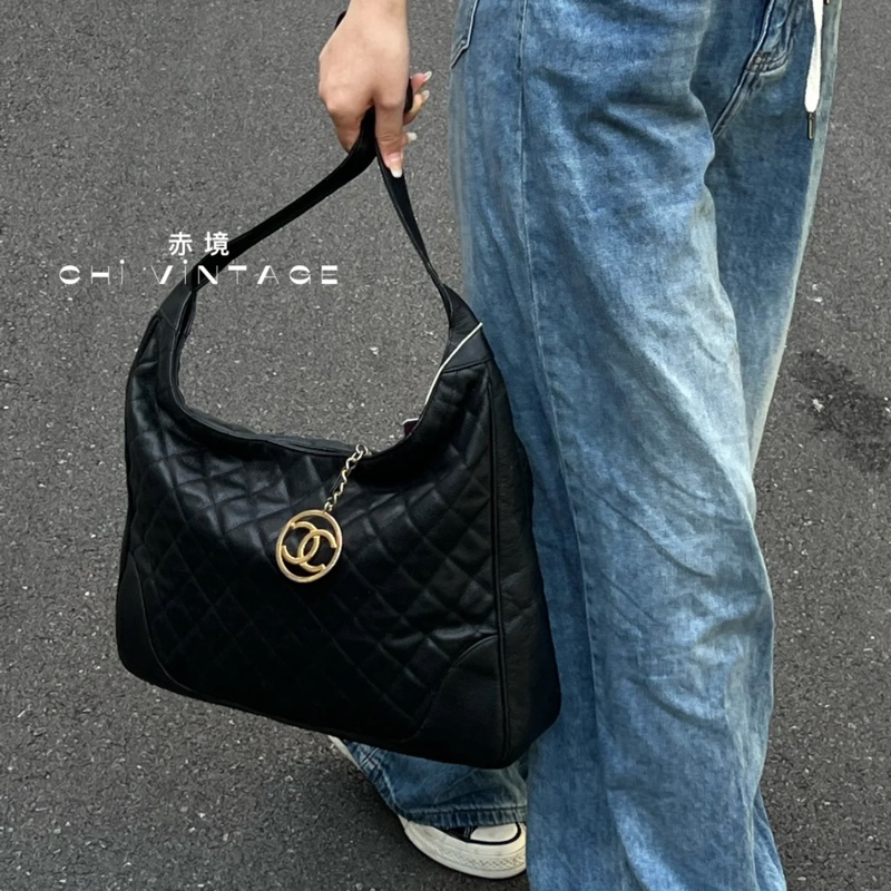 （極稀有 天菜荔枝牛皮😍） Chanel 香奈兒 荔枝牛皮 黑金Hobo 大包-31