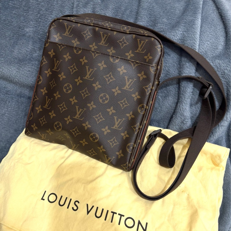 絕版LV Monogram 經典花紋皮飾邊方型斜背包-2