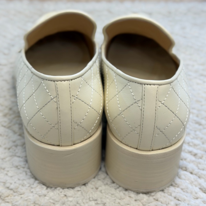 Chanel 金幣雙C 奶白粗跟樂福鞋 香奈兒樂福鞋 金幣樂福鞋-4