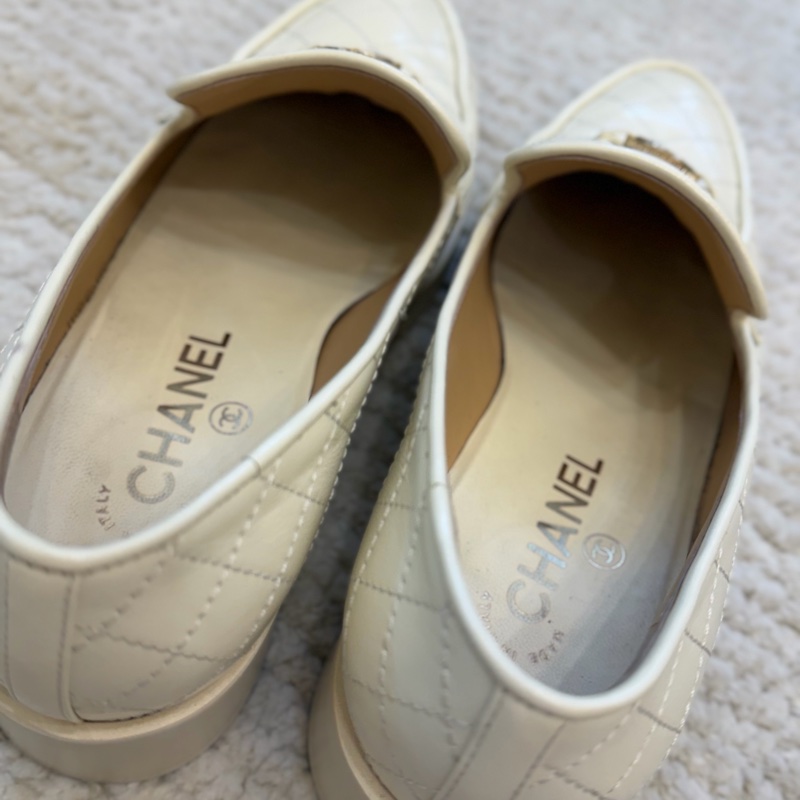 Chanel 金幣雙C 奶白粗跟樂福鞋 香奈兒樂福鞋 金幣樂福鞋-10