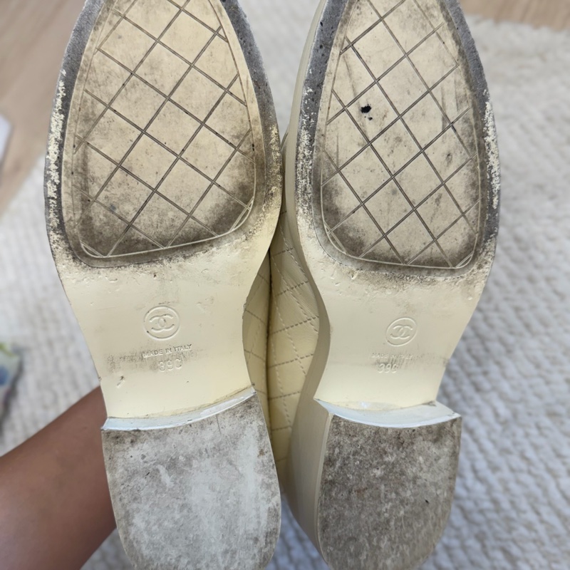 Chanel 金幣雙C 奶白粗跟樂福鞋 香奈兒樂福鞋 金幣樂福鞋-13