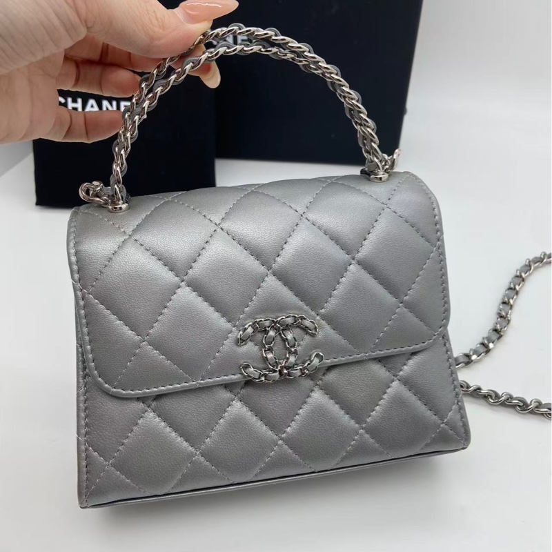 Chanel 23P 銀色手柄Kelly小廢包 中號 尺寸11*14.5*5.5cm 芯片款-9