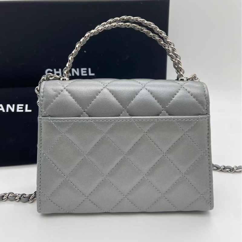 Chanel 23P 銀色手柄Kelly小廢包 中號 尺寸11*14.5*5.5cm 芯片款-10