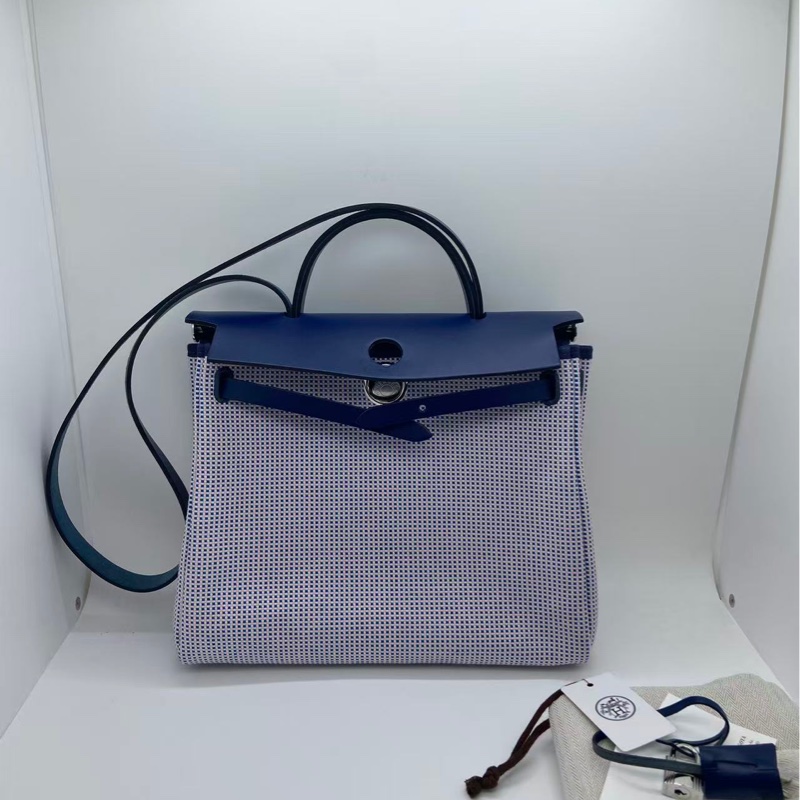 Hermes愛馬仕Herbag31藍拼白熊貓限量款Z刻-9