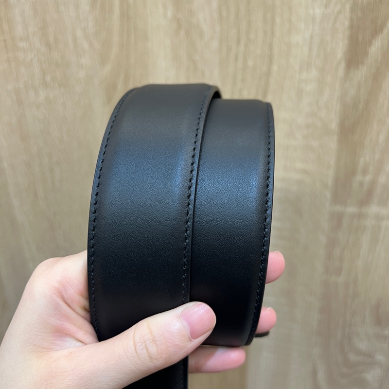 Gucci 黑牛皮Interlocking G Buckle淡金釦皮帶-8