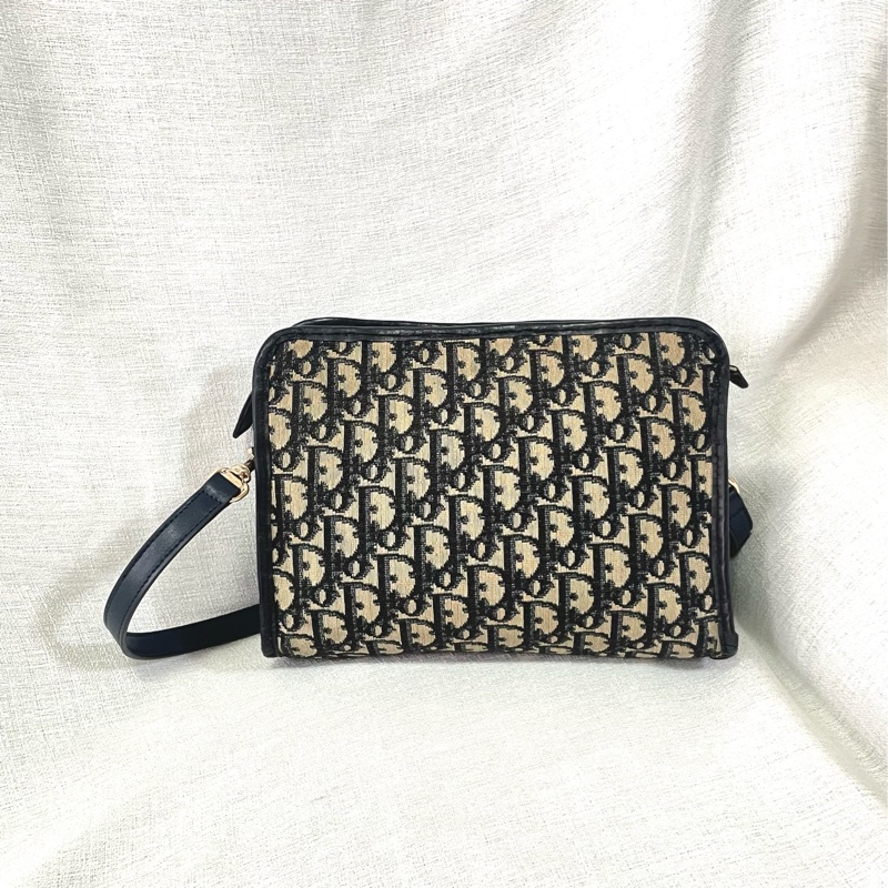 Dior 老花拉鍊信封肩背包 Navy Oblique Canvas Clutch with Strap-4