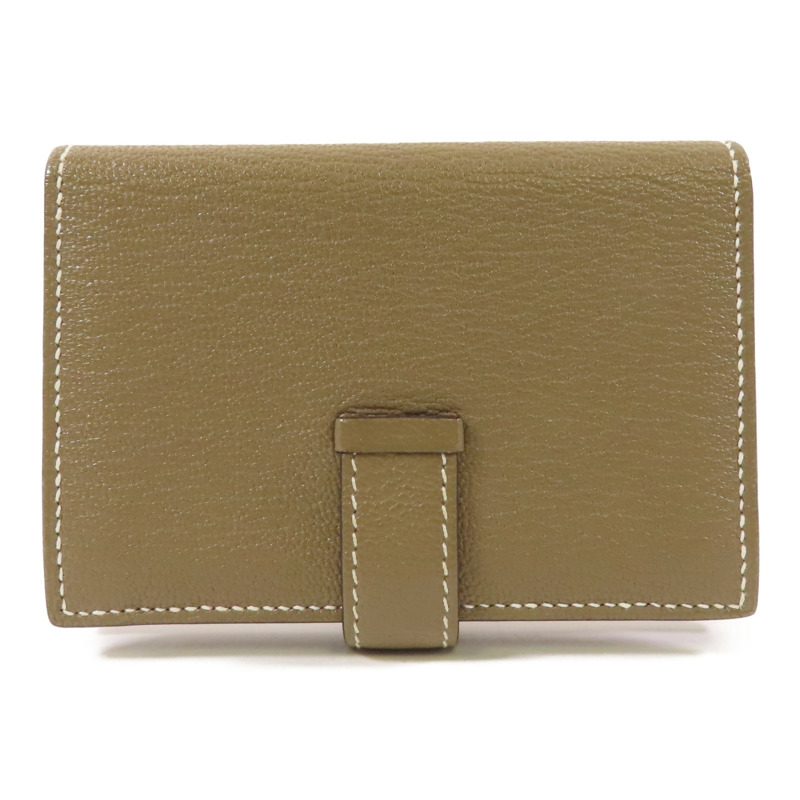 HERMES Chevre皮革Bearn Mini Wallet金扣錢包Etoupe-1