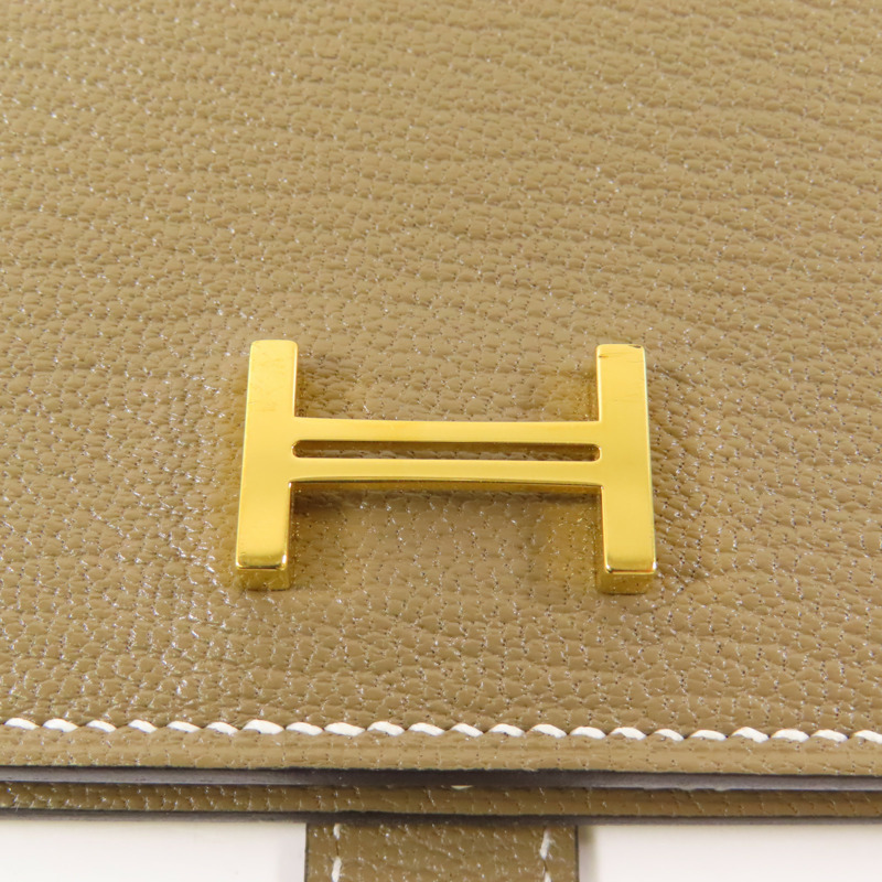 HERMES Chevre皮革Bearn Mini Wallet金扣錢包Etoupe-8