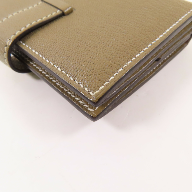 HERMES Chevre皮革Bearn Mini Wallet金扣錢包Etoupe-11
