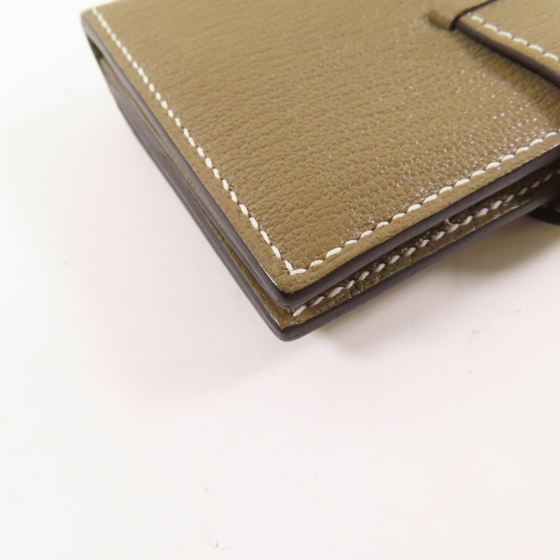 HERMES Chevre皮革Bearn Mini Wallet金扣錢包Etoupe-12