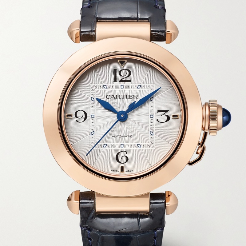 Cartier手錶Pasha 鑽石黃K金手錶🐊全新原廠鱷魚錶帶/黃金錶-12