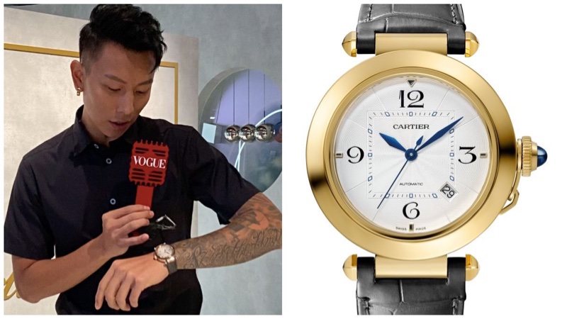 Cartier手錶Pasha 鑽石黃K金手錶🐊全新原廠鱷魚錶帶/黃金錶-14