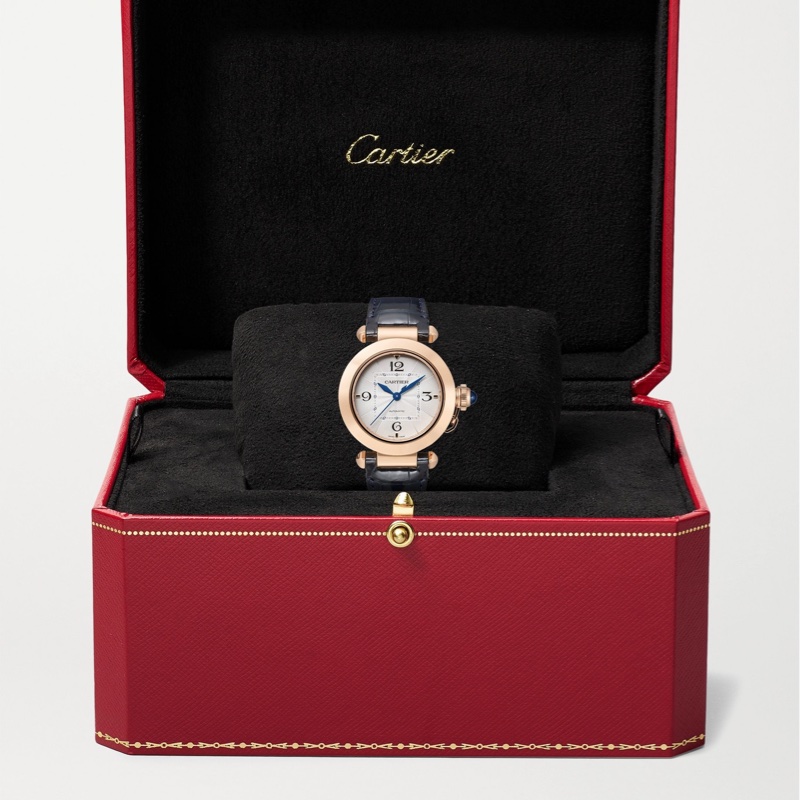 Cartier手錶Pasha 鑽石黃K金手錶🐊全新原廠鱷魚錶帶/黃金錶-8