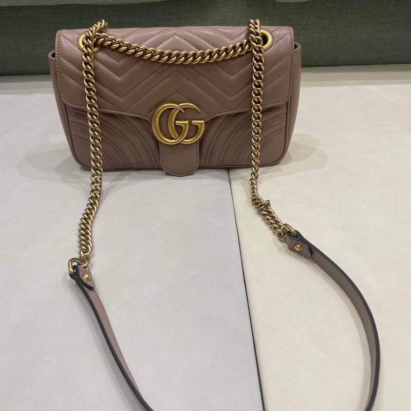 Gucci Marmont 25公分粉藕色兩用包-9