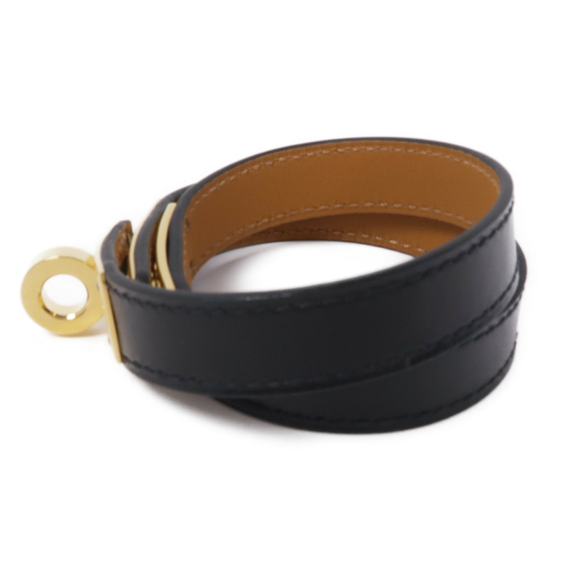HERMES 皮革Kelly Double Tour Bracelet金扣手鐲Noir-1