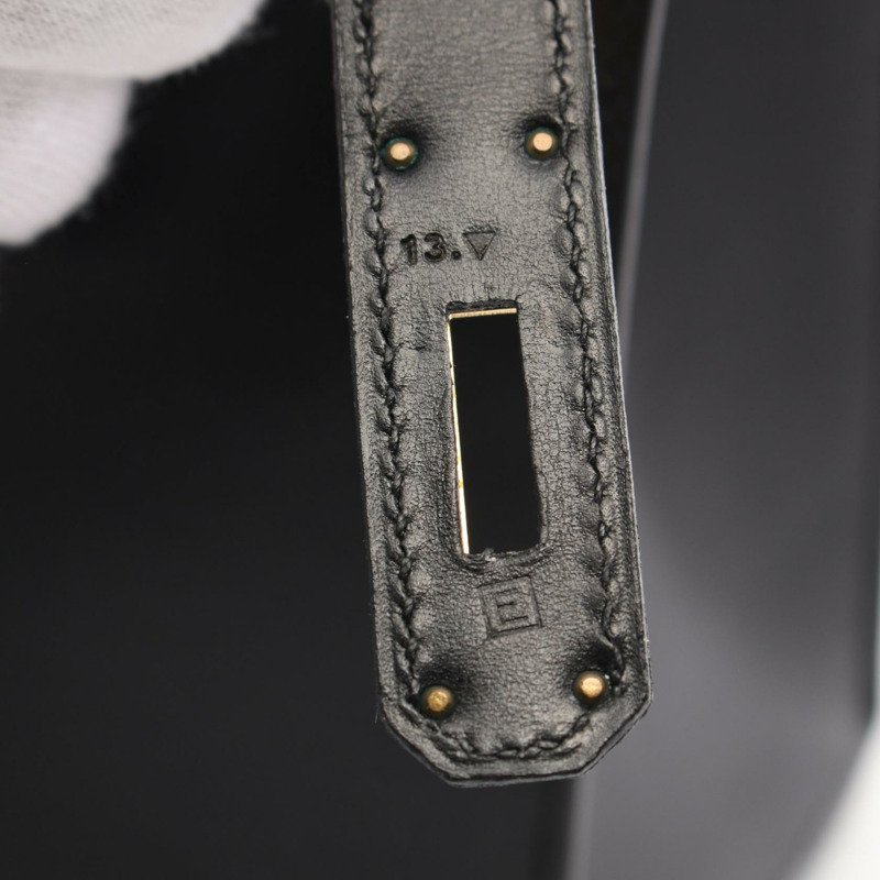 愛馬仕 Kelly 28 兩用單肩包 手提包 盒形小牛皮 黑色 二手 女款 GHW E-4