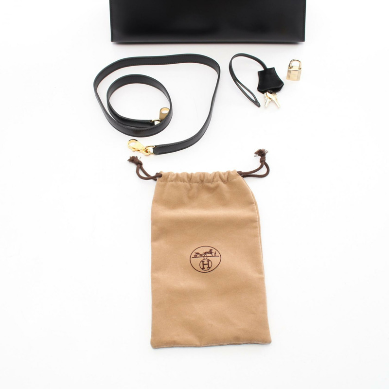 愛馬仕 Kelly 28 兩用單肩包 手提包 盒形小牛皮 黑色 二手 女款 GHW E-5