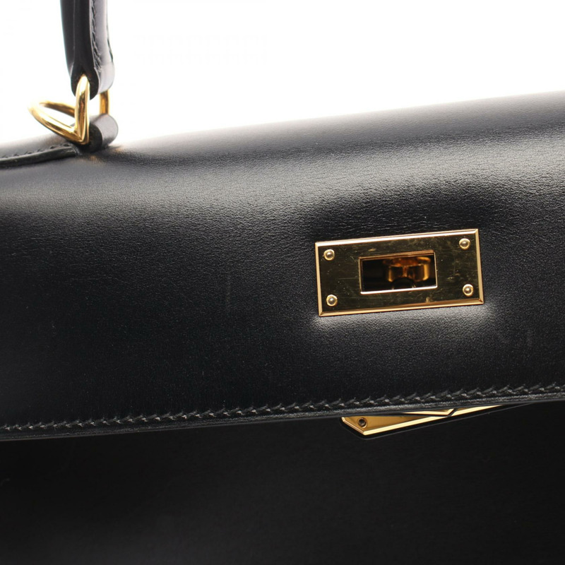 愛馬仕 Kelly 28 兩用單肩包 手提包 盒形小牛皮 黑色 二手 女款 GHW E-8