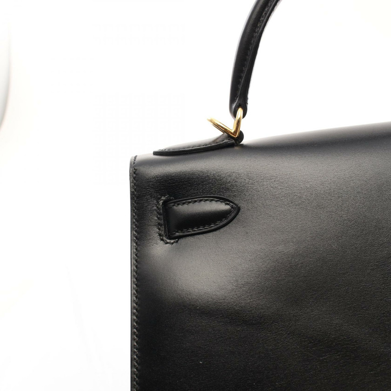愛馬仕 Kelly 28 兩用單肩包 手提包 盒形小牛皮 黑色 二手 女款 GHW E-10